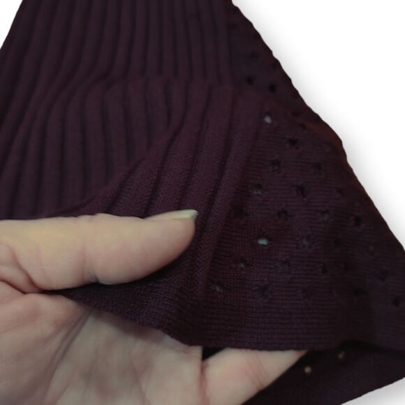 Roz & Ali Plum Long Bell Sleeve Ribbed Knit Midi Dress With Eyelet Detail US S - Picture 4 of 7